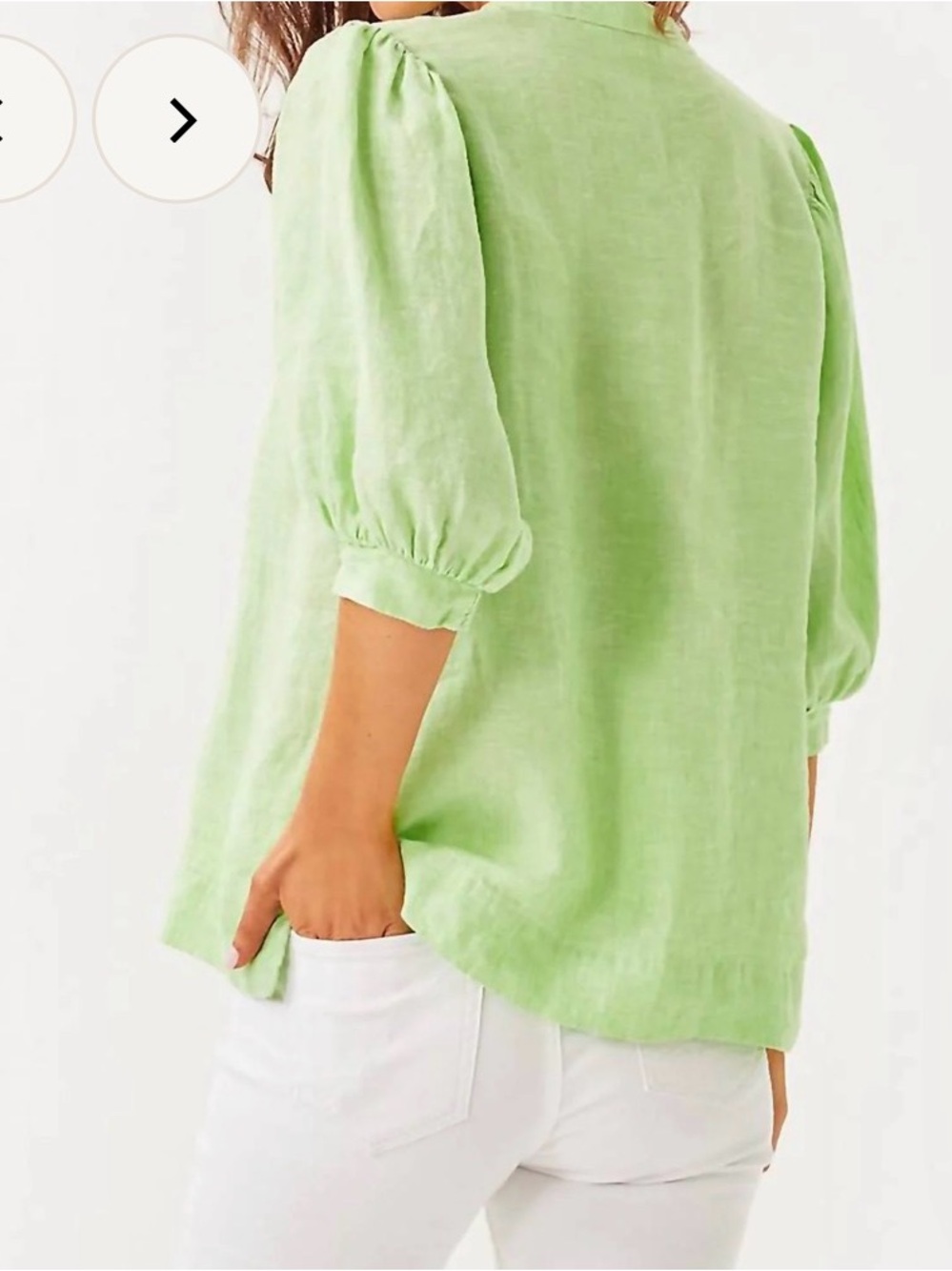 Lilly Pulitzer, NWTs jade lime 🍋🟩 Women's Linen Split-Neck Blouse size 4 - Picture 3 of 5